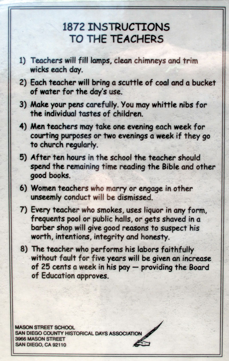 1872 Mason Street School Instructions for teachers